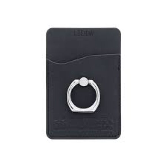 👋🏼 NEW - TUSCANY BLACK LEATHER CARD HOLDER WITH RING STAND - Picture 1 of 3